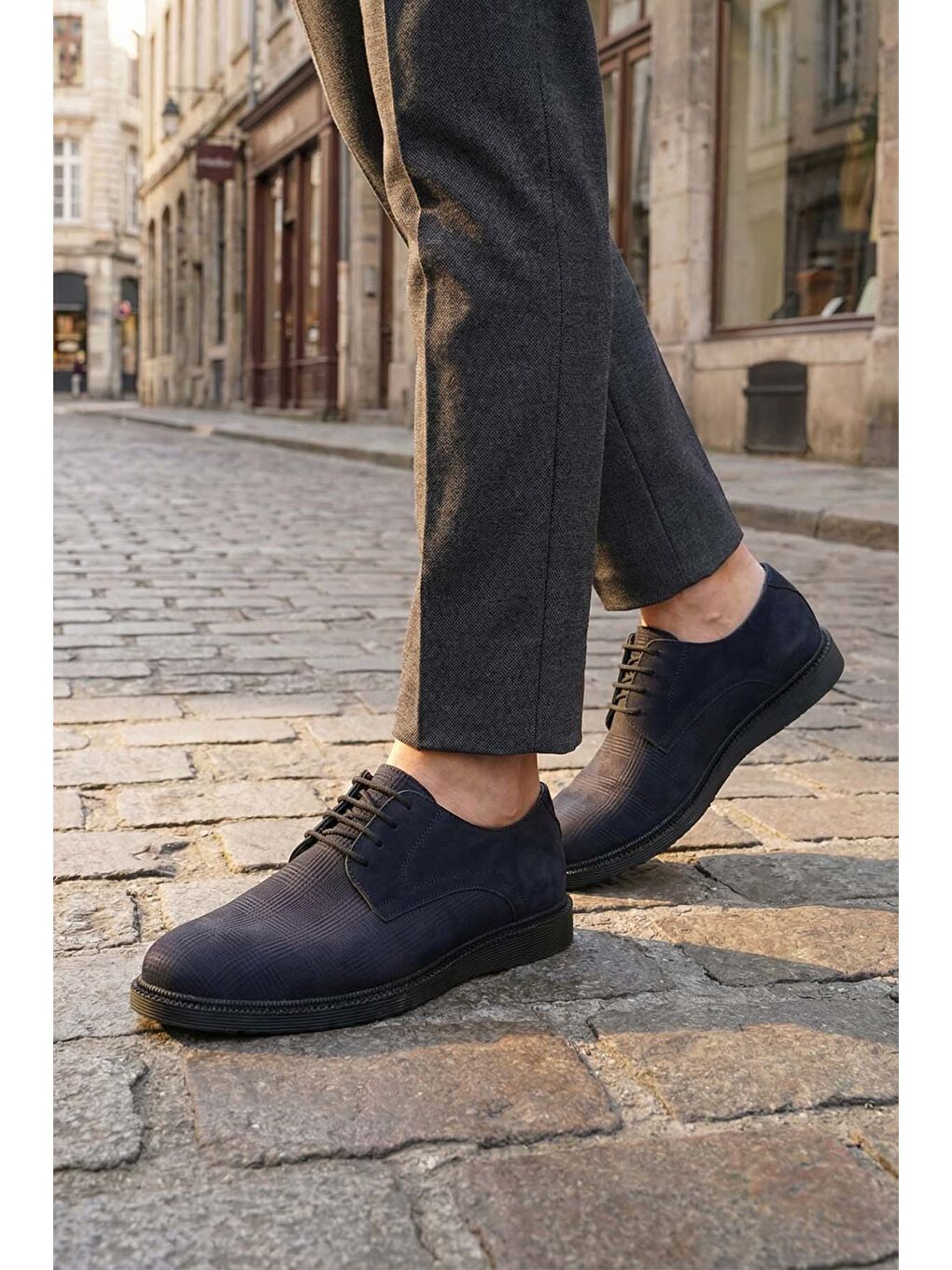 Lacivert Erkek İç Dış Hakiki Deri Ortopedik Rahat Taban Bağcıklı Ayarlanabilir Günlük Klasik Ayakkabı