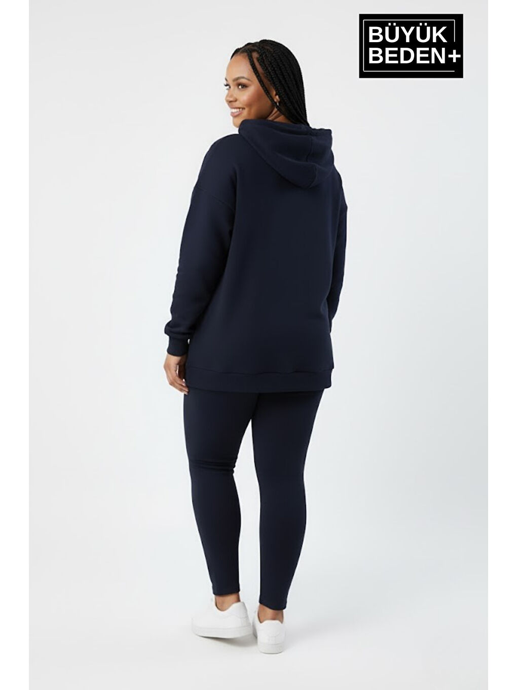 Lacivert Kadın Büyük Beden Kapüşonlu ince Sweatshirt SPR24BSWK57-2