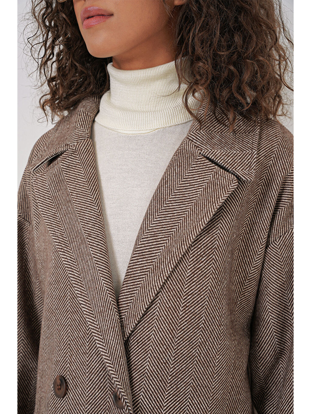 Kahverengi 9113 Oversize Geniş Kesim Yünlü Uzun Kaşe Kaban - A.Kahve-4