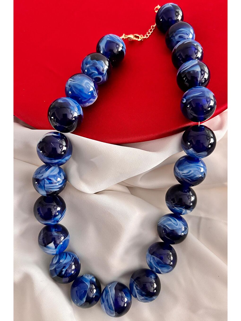 Mavi Büyük Boncuklu Kadın Kolye - 20mm Boncuklu-1