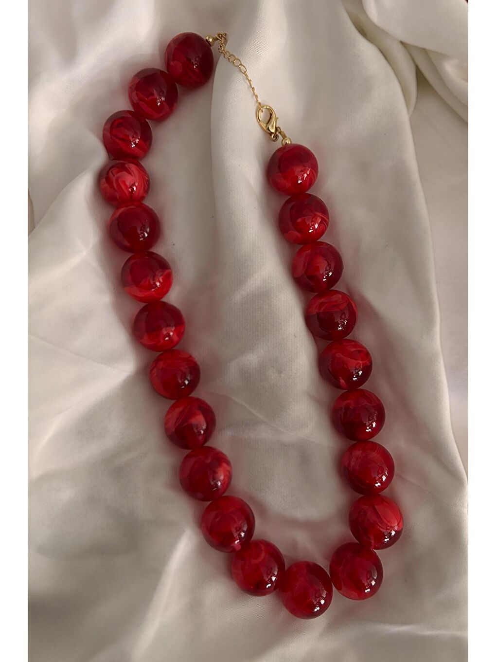 Kırmızı Büyük Boncuklu Kadın Kolye - 20mm Boncuklu-3