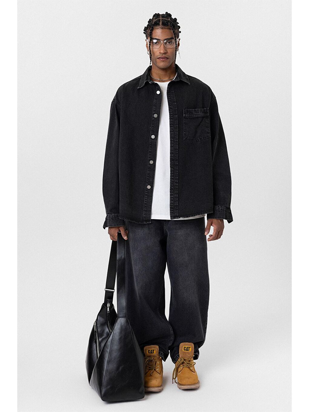 Cep Detaylı Oversıze Denim Ceket Siyah