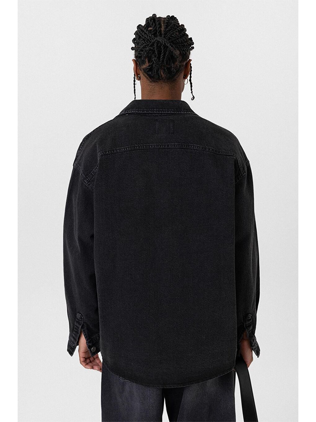 Cep Detaylı Oversıze Denim Ceket Siyah-2