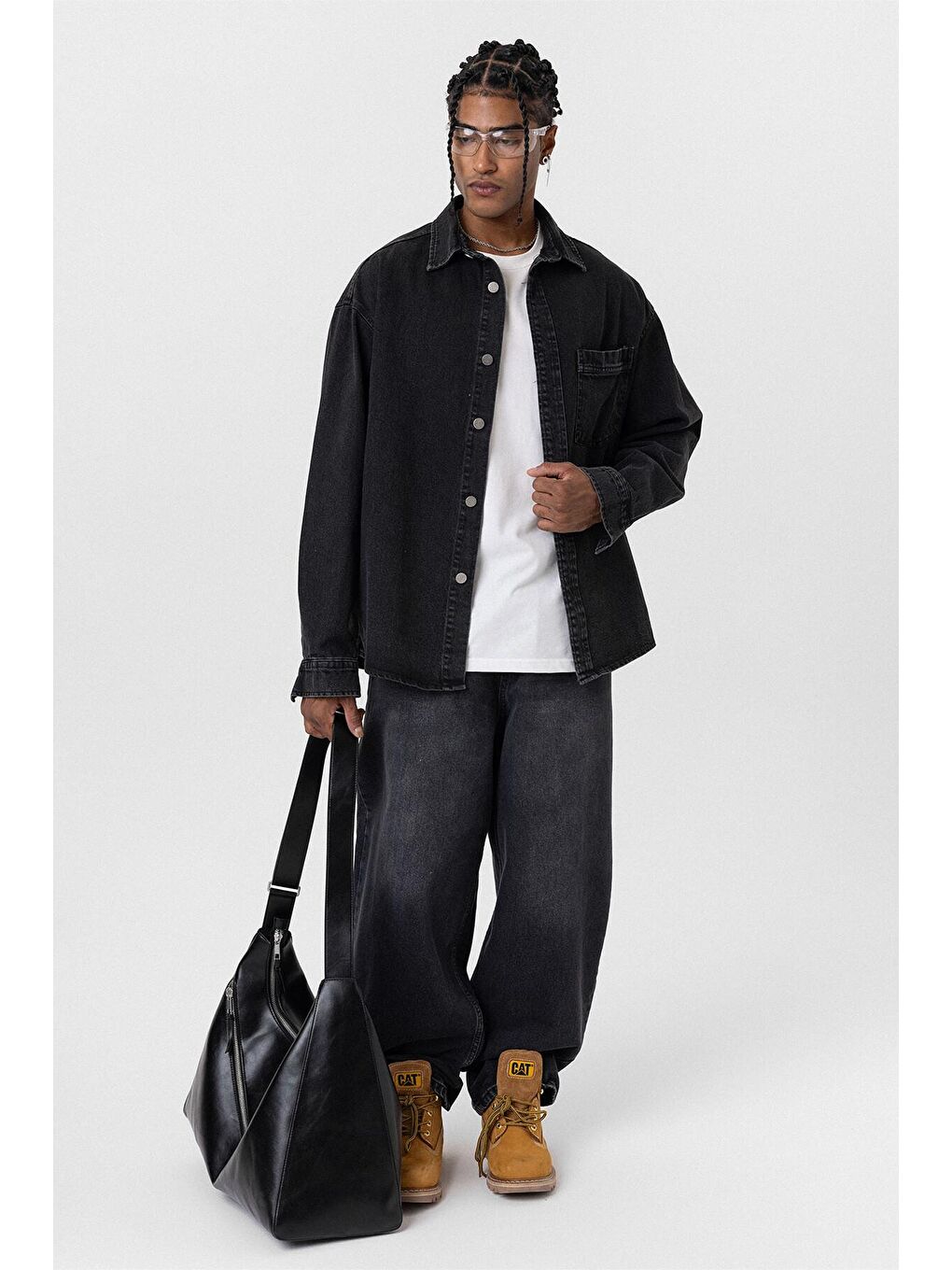 Cep Detaylı Oversıze Denim Ceket Siyah-3