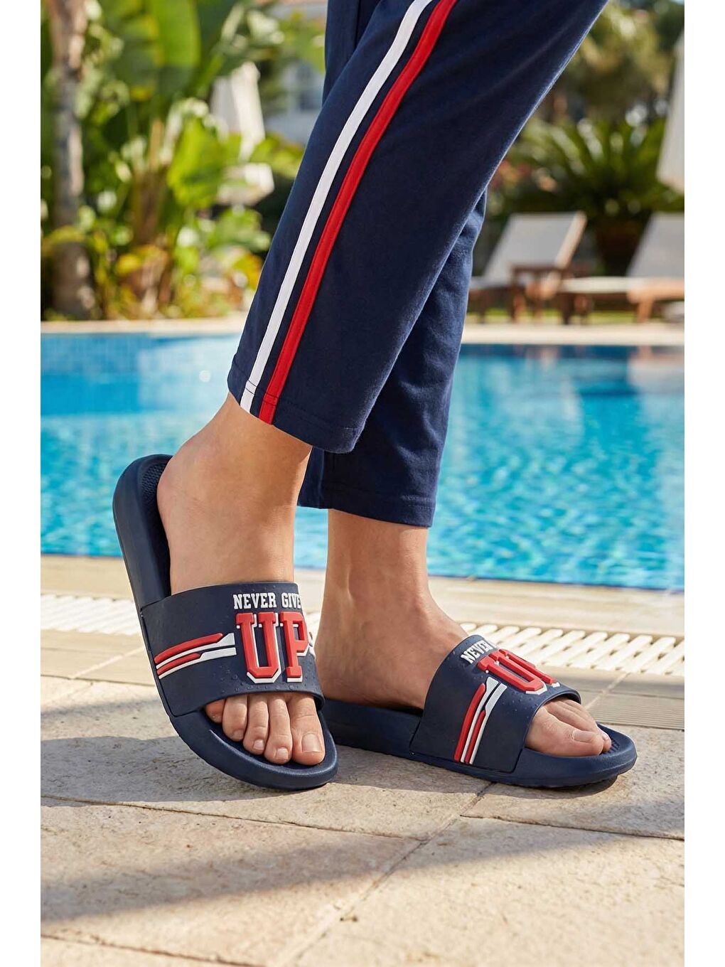 Lacivert Erkek Yazlık PU Islak Zemine Uygun Ev Banyo Bahçe Havuz Terlik