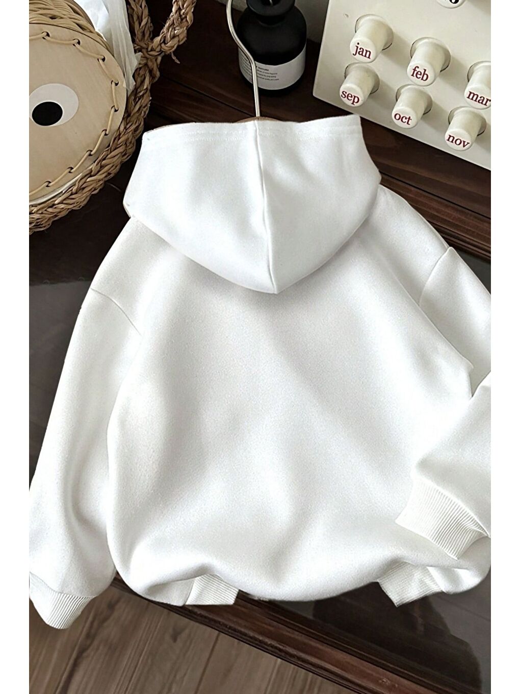 Unisex Beyaz Oversize Brooklyn Usa Newyork Baskılı Kapüşonlu Sweatshirt Hoodie-1