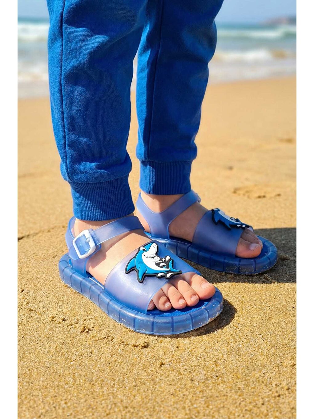 Mavi Erkek Çocuk Yazlık Airblow Bilekten Tokalı Ayarlanabilir Rahat Işıklı Taban Günlük Sandalet