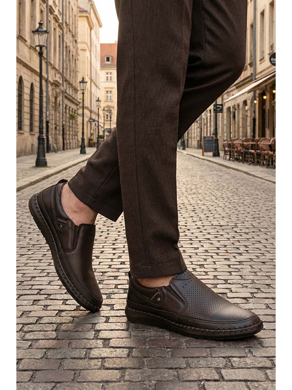 Kahverengi Erkek Yazlık İç Dış Hakiki Deri Ortopedik Rahat Taban Boğazdan Lastikli Esnek Günlük Ayakkabı