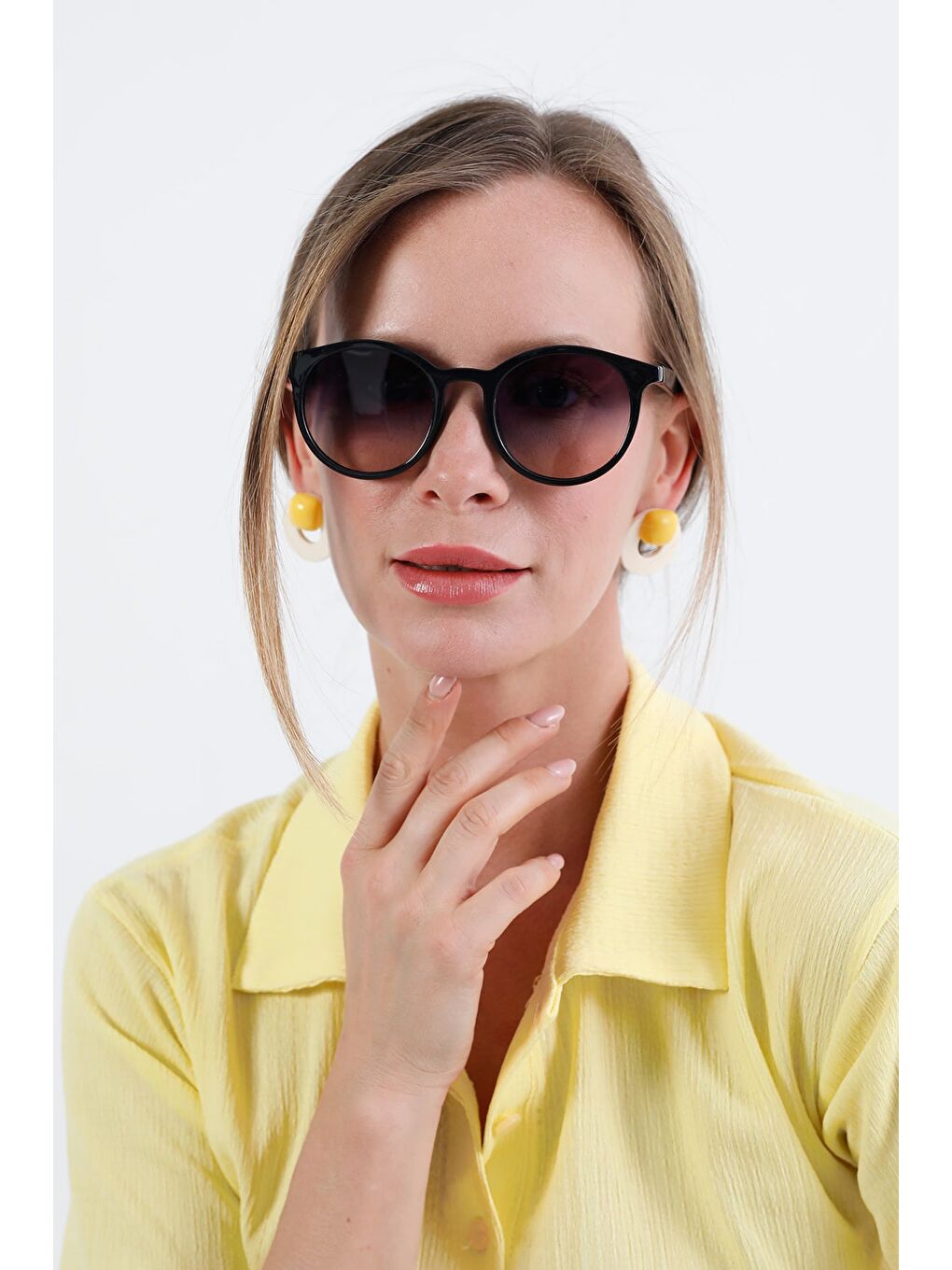 Sarı Yuvarlak Çerçeveli Güneş Gözlüğü