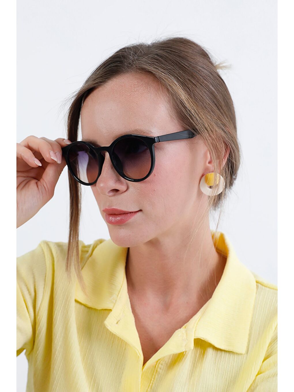 Sarı Yuvarlak Çerçeveli Güneş Gözlüğü-1