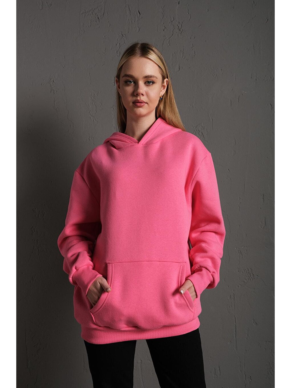 Trendseninle Pembe Kadın PEMBE Oversize Kapüşonlu Sweatshirt 000