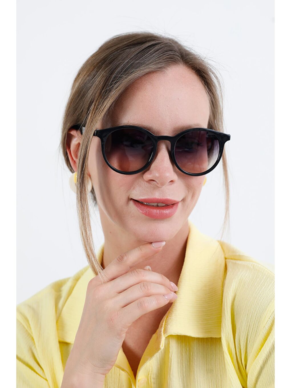 Sarı Yuvarlak Çerçeveli Güneş Gözlüğü-2