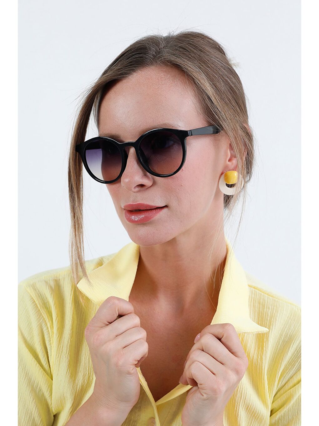 Sarı Yuvarlak Çerçeveli Güneş Gözlüğü-3