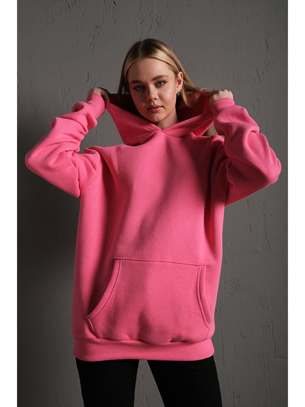 Trendseninle Pembe Kadın PEMBE Oversize Kapüşonlu Sweatshirt 000 - 1