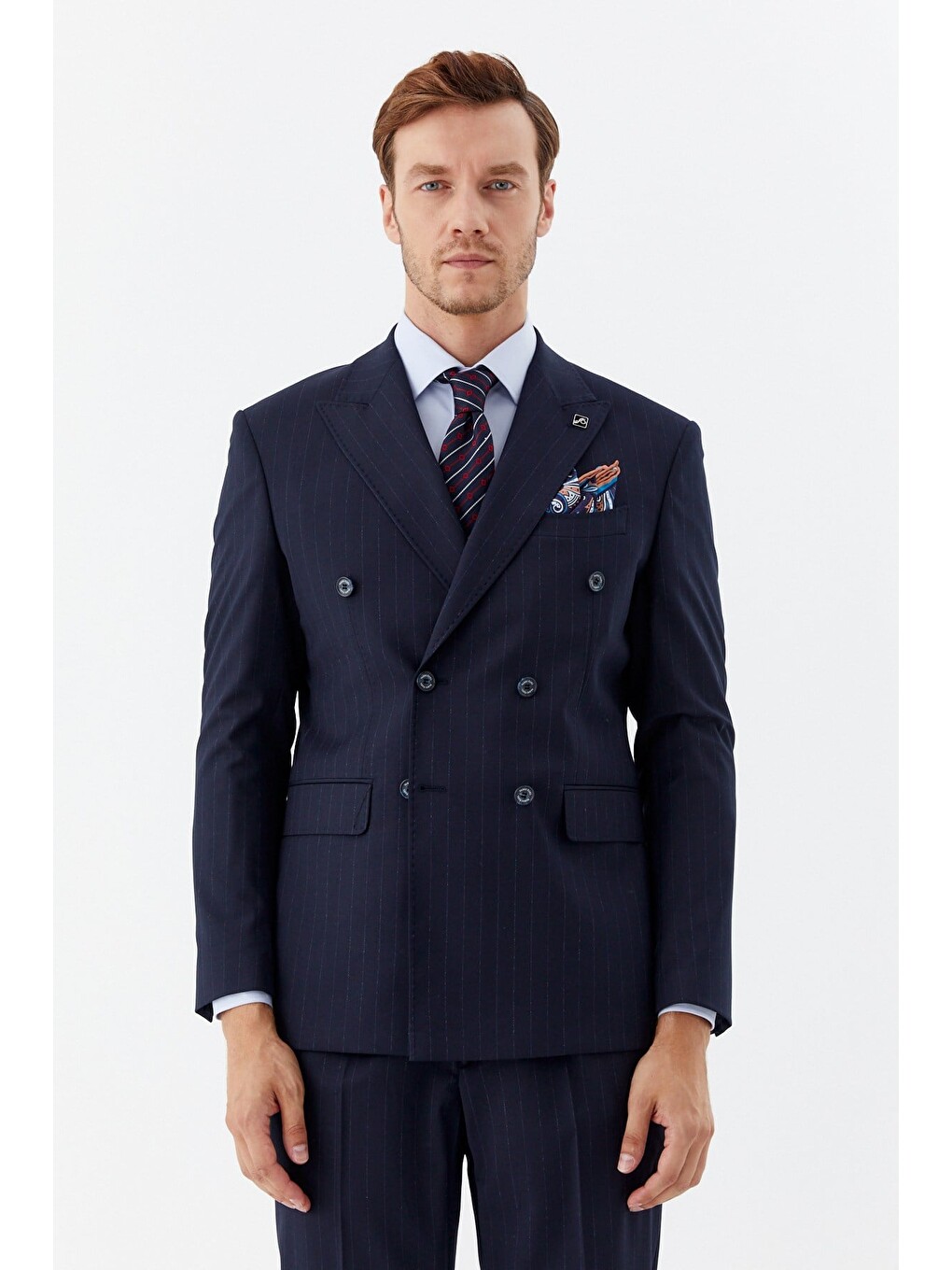 Lacivert Slim Fit Yünlü Dokuma 6 Drop Takım Elbise