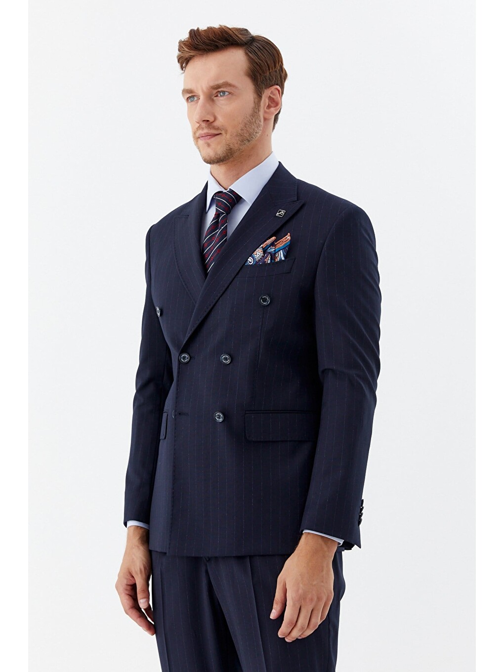 Lacivert Slim Fit Yünlü Dokuma 6 Drop Takım Elbise-1