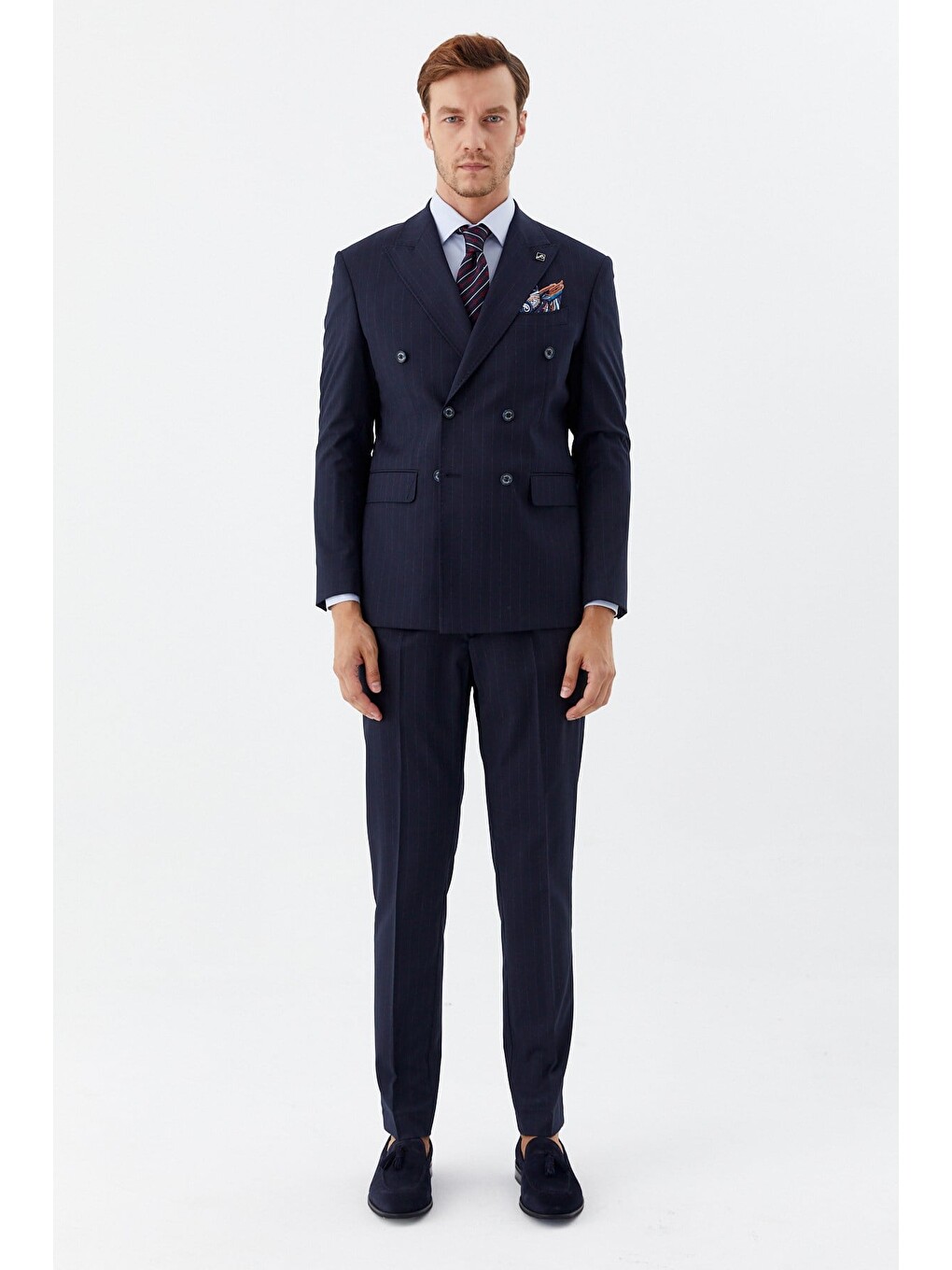 Lacivert Slim Fit Yünlü Dokuma 6 Drop Takım Elbise-4