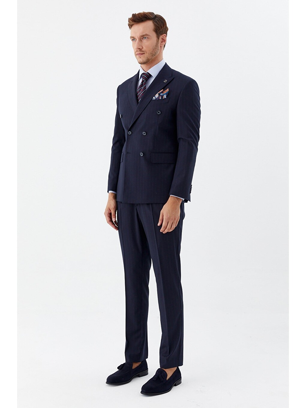 Lacivert Slim Fit Yünlü Dokuma 6 Drop Takım Elbise-5