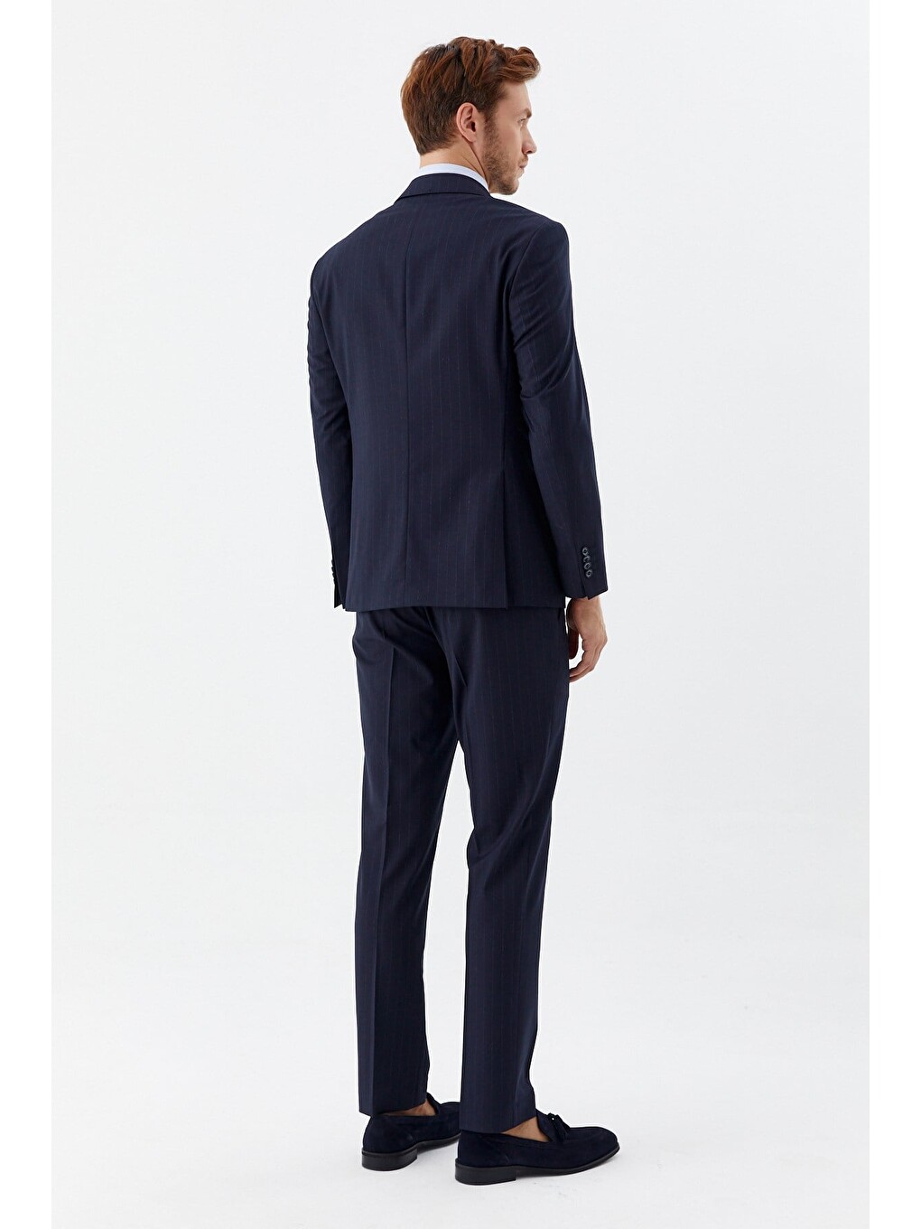 Lacivert Slim Fit Yünlü Dokuma 6 Drop Takım Elbise-6