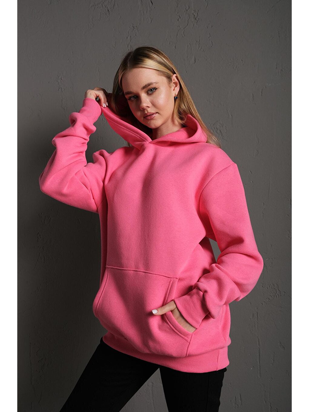 Trendseninle Pembe Kadın PEMBE Oversize Kapüşonlu Sweatshirt 000 - 2