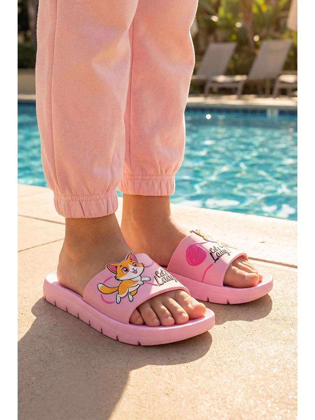 Pembe Kız Çocuk Yazlık Lady PU Rahat Taban Ev Banyo Havuz Plaj Terlik