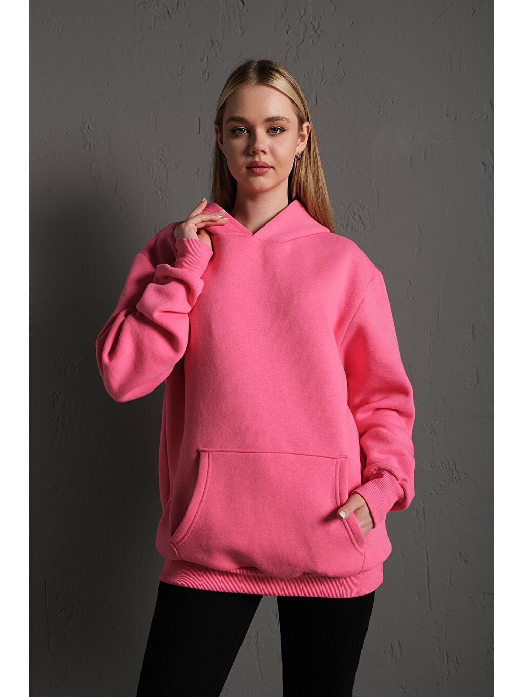 Trendseninle Pembe Kadın PEMBE Oversize Kapüşonlu Sweatshirt 000 - 3