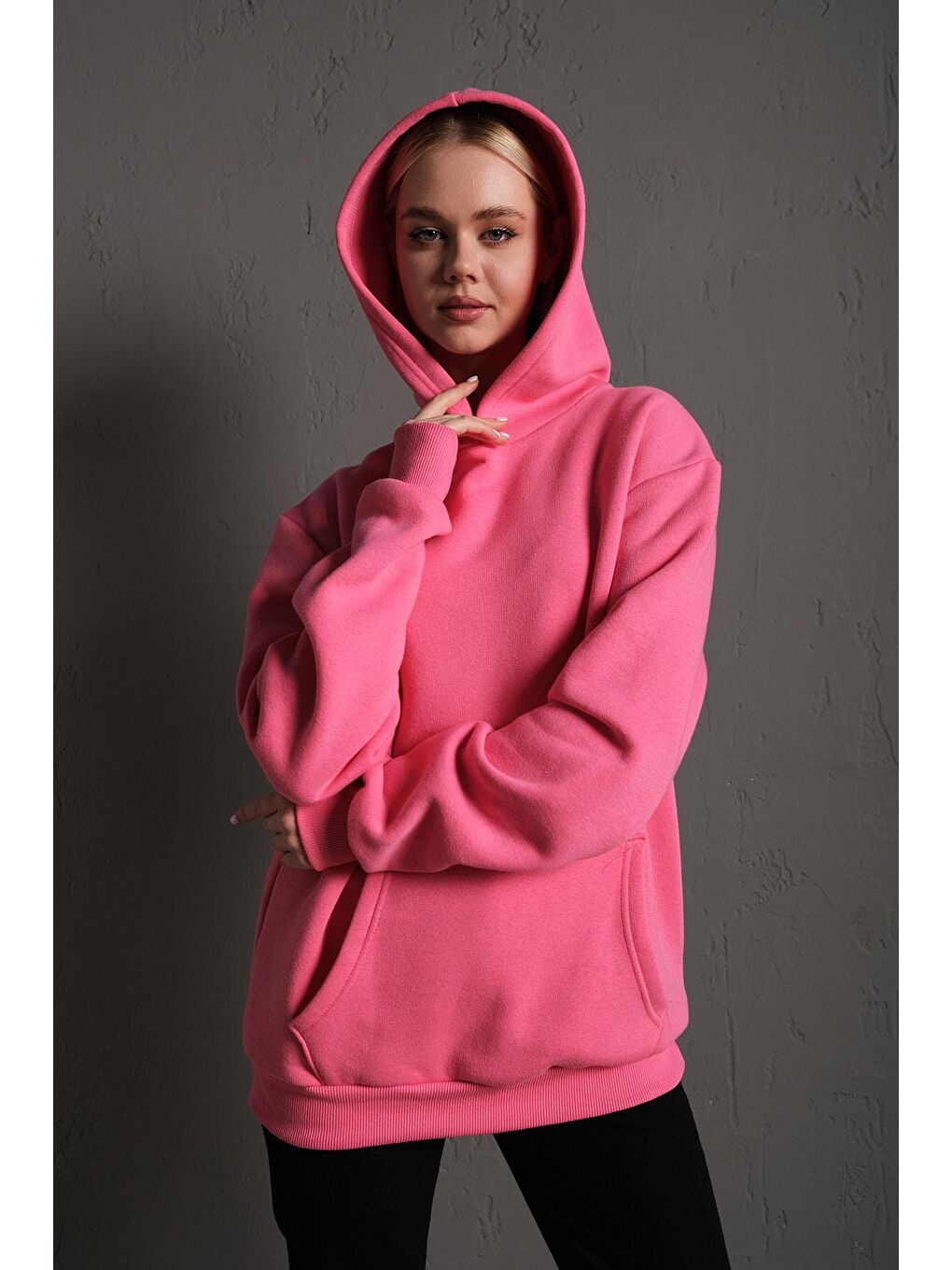 Trendseninle Pembe Kadın PEMBE Oversize Kapüşonlu Sweatshirt 000 - 4