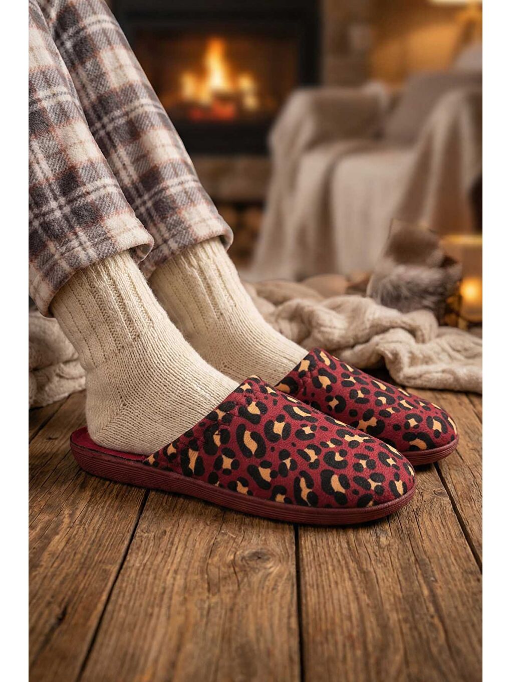 Bordo Kadın Kışlık Rahat Taban Ev Bahçe Terlik