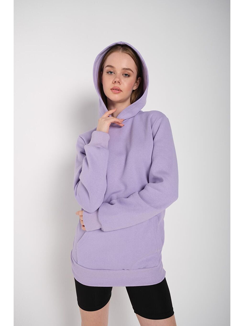 Trendseninle Mor Kadın Mor Oversize Kapüşonlu Sweatshirt - 2