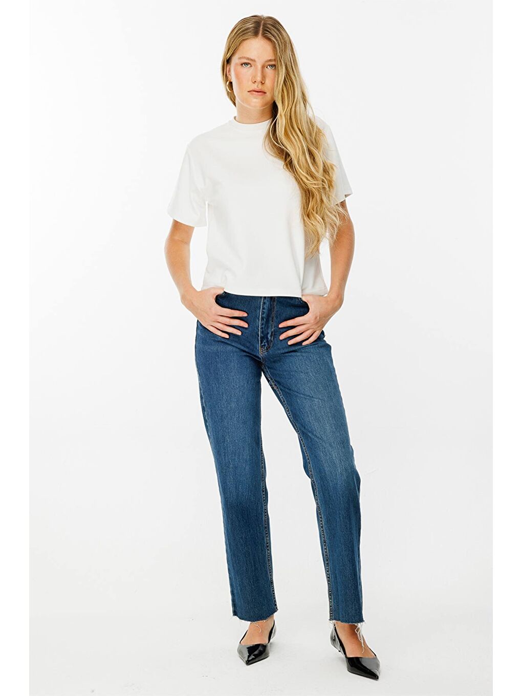 Pamuklu Basic Kırık Beyaz Tshirt-1