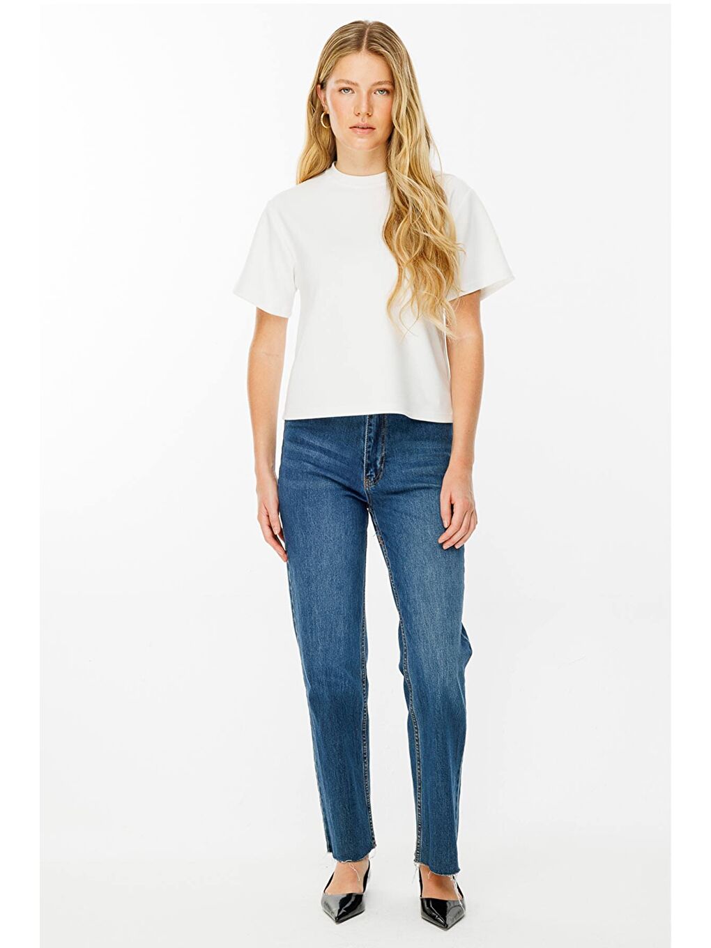 Pamuklu Basic Kırık Beyaz Tshirt-3