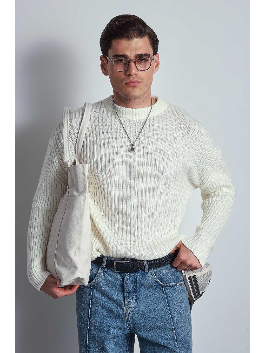 Erkek Regular Fit Kazak Ekru-1