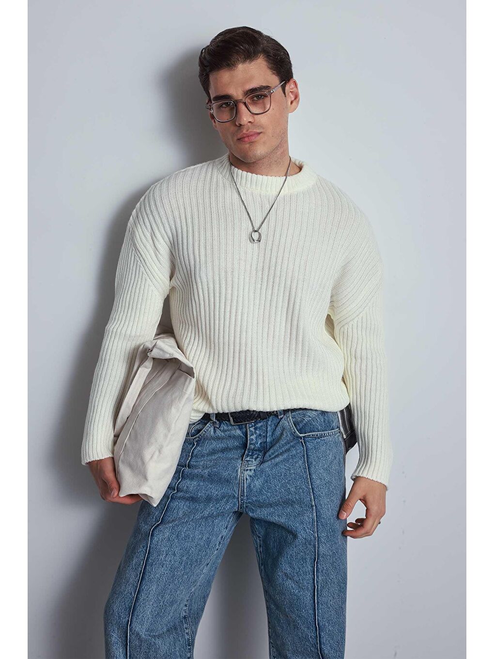 Erkek Regular Fit Kazak Ekru-2