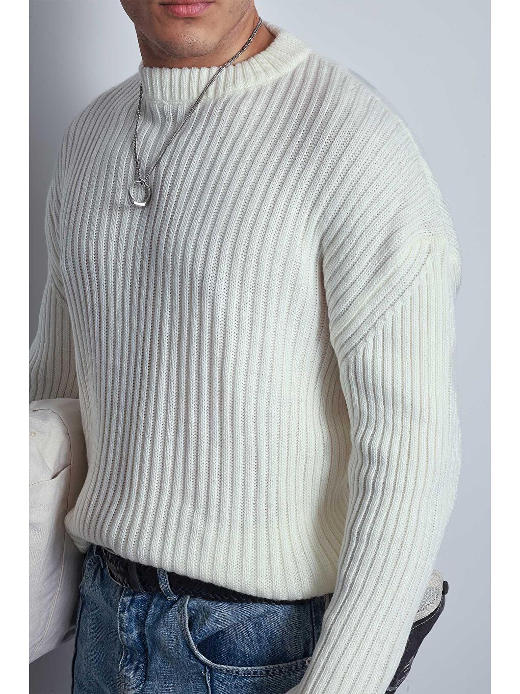 Erkek Regular Fit Kazak Ekru