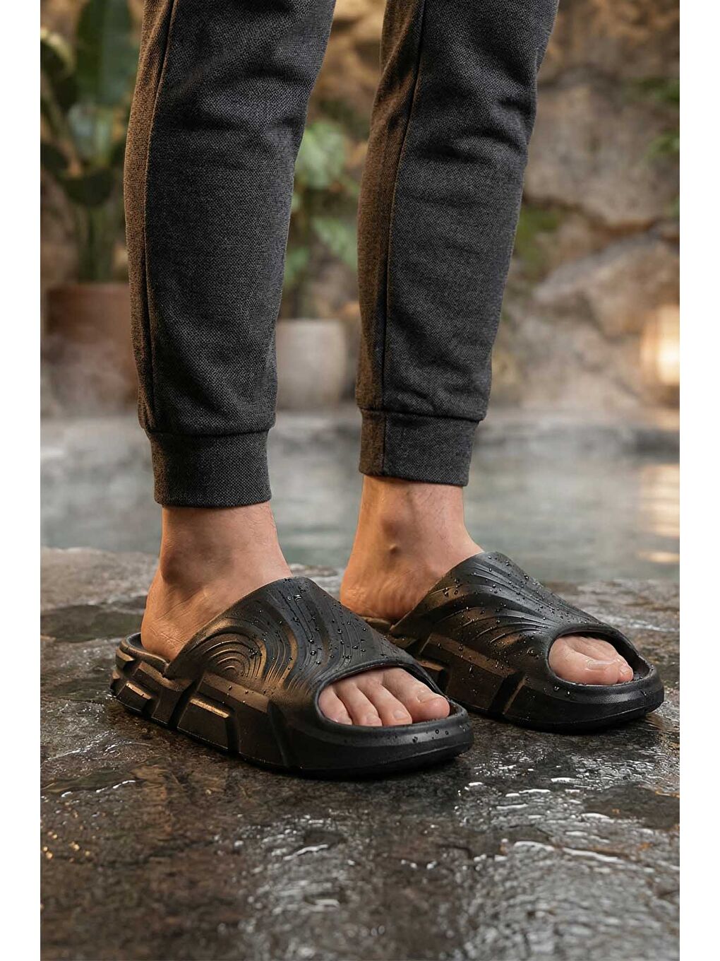Siyah Yazlık Erkek Eva Banyo Bahçe Islak Zemine Uygun Terlik