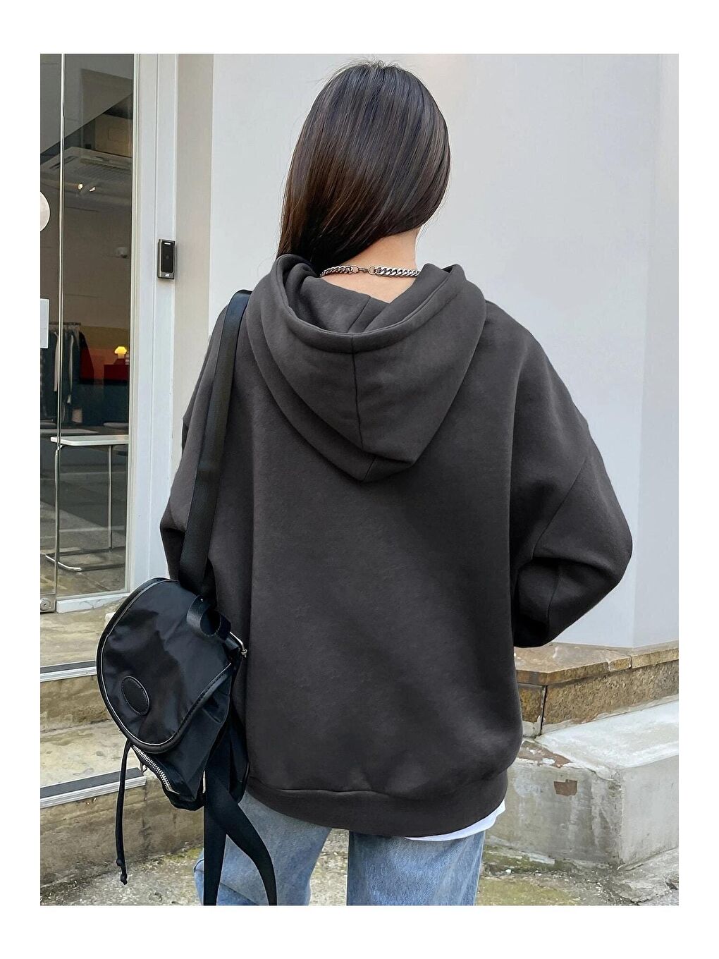 Trendseninle Gri Kadın GRİ Better Baskılı Oversize Sweatshirt - 1