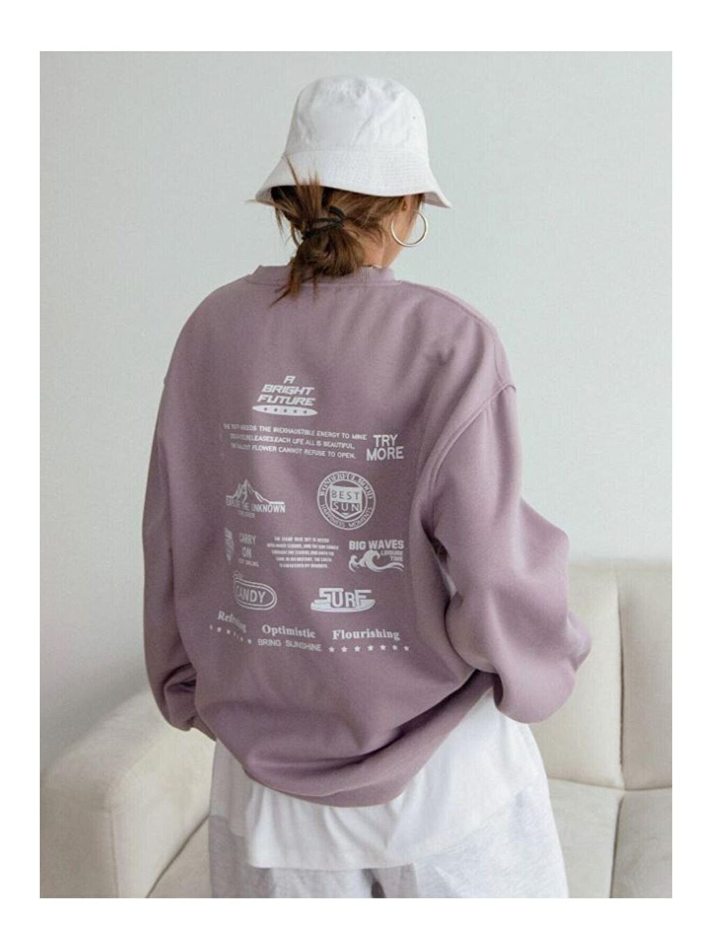 Trendseninle Mor Kadın MOR Bright Future Baskılı Bisiklet Yaka Sweatshirt