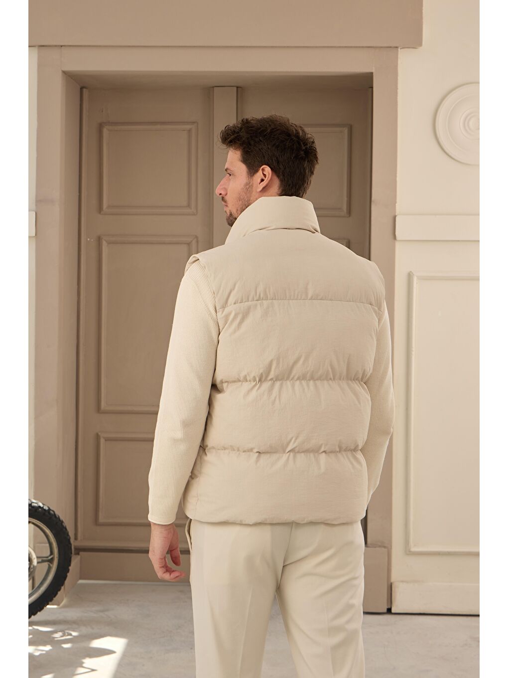 Erkek Dolgulu Şişme Yelek Ekru-4