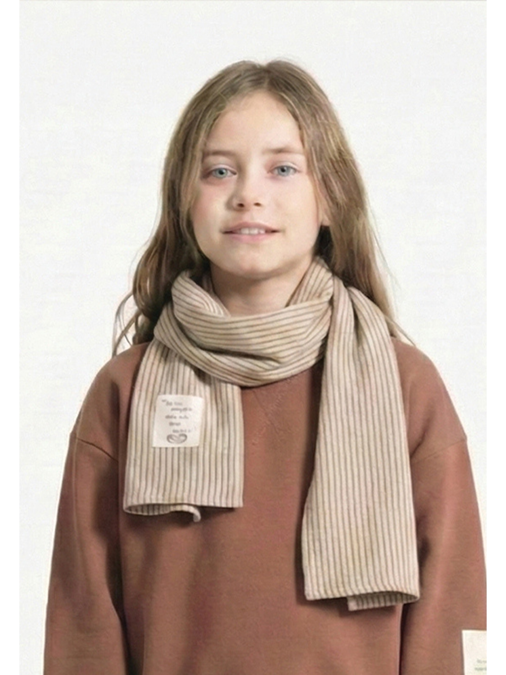 Çocuk Fular 25X140 Cm Bej İnce Çizgili