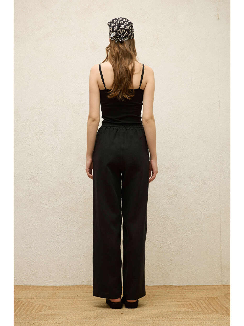 Cepli Rahat Keten Pantolon Siyah-7