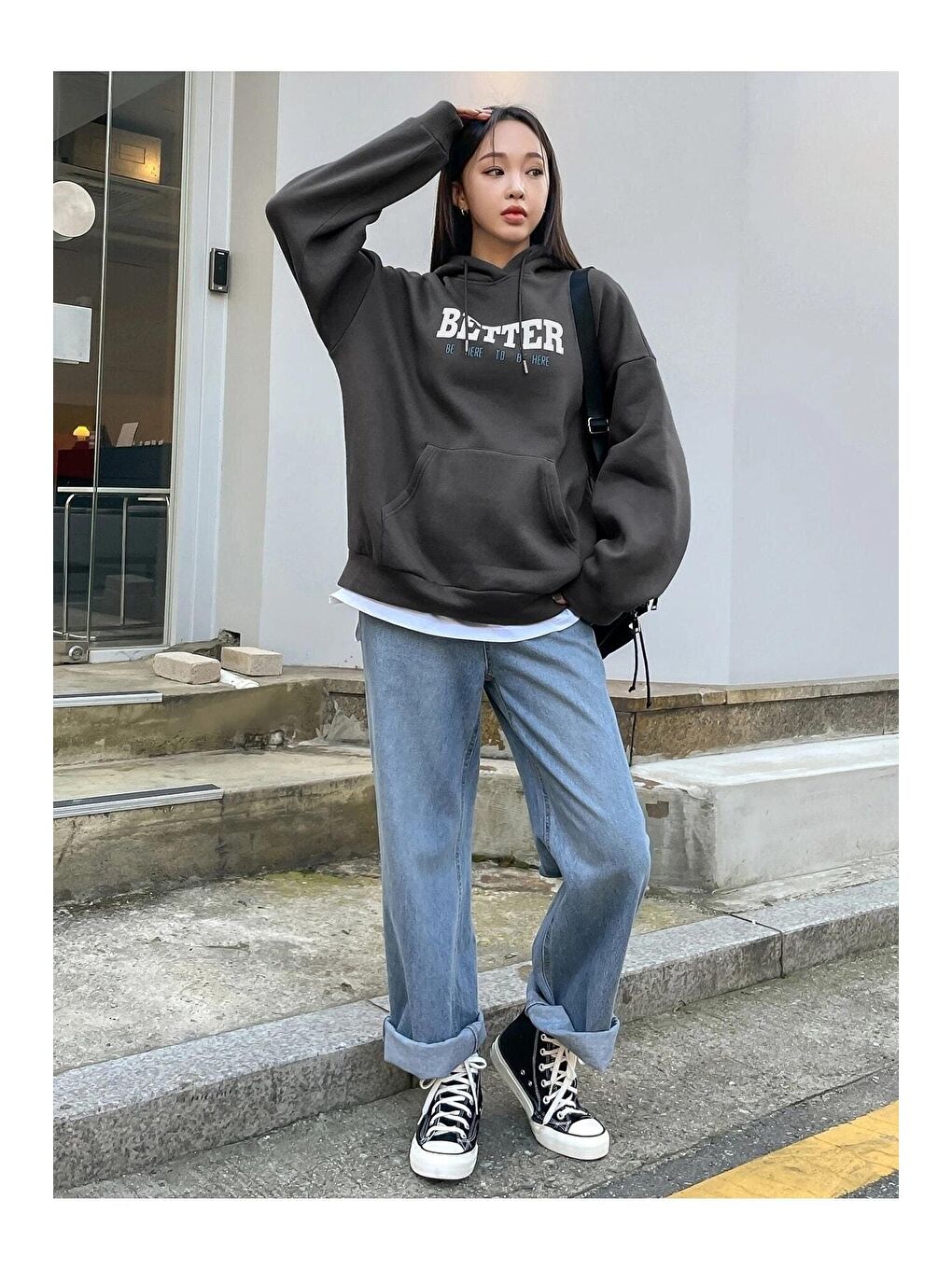 Trendseninle Gri Kadın GRİ Better Baskılı Oversize Sweatshirt - 2