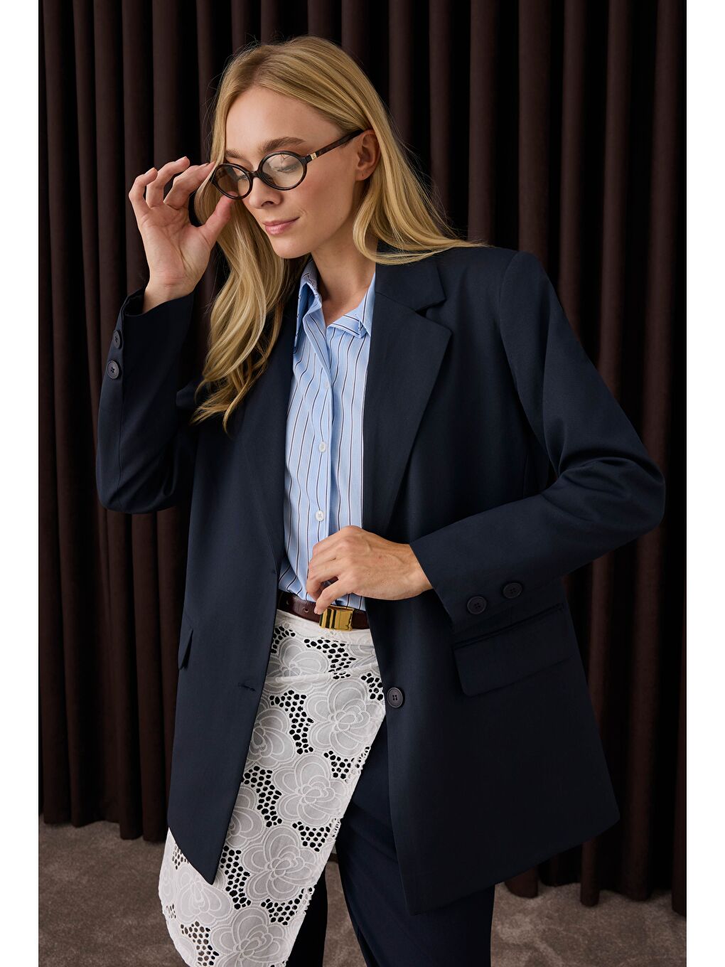 Klasik Blazer Ceket Koyu Lacivert-4