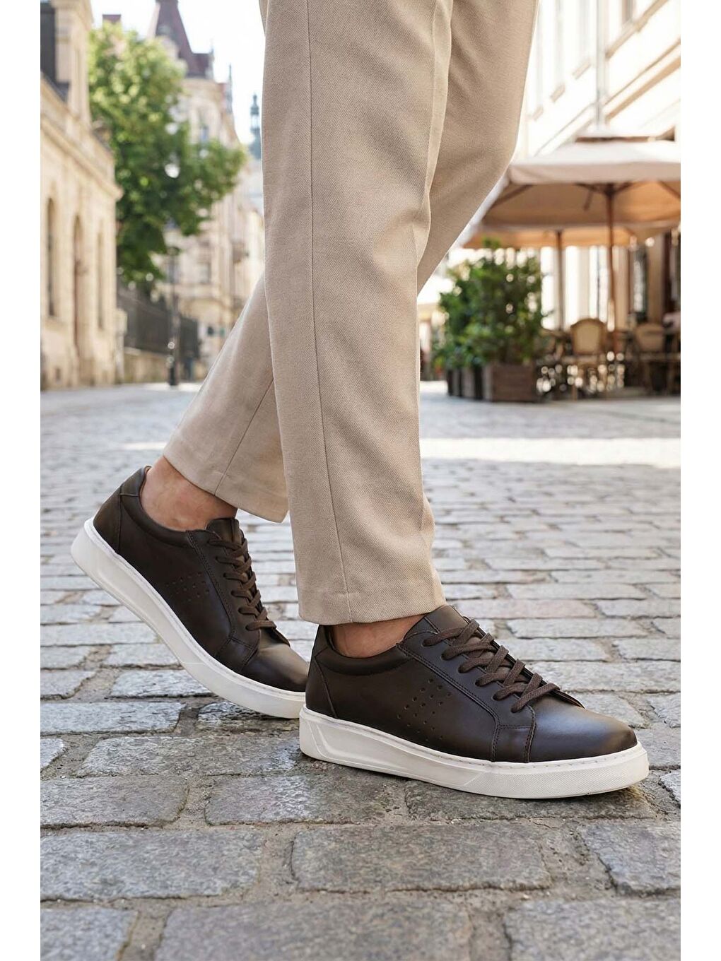 Kahverengi Erkek İç Dış Hakiki Deri Ortopedik Rahat Taban Bağcıklı Ayarlanabilir Günlük Spor Ayakkabı
