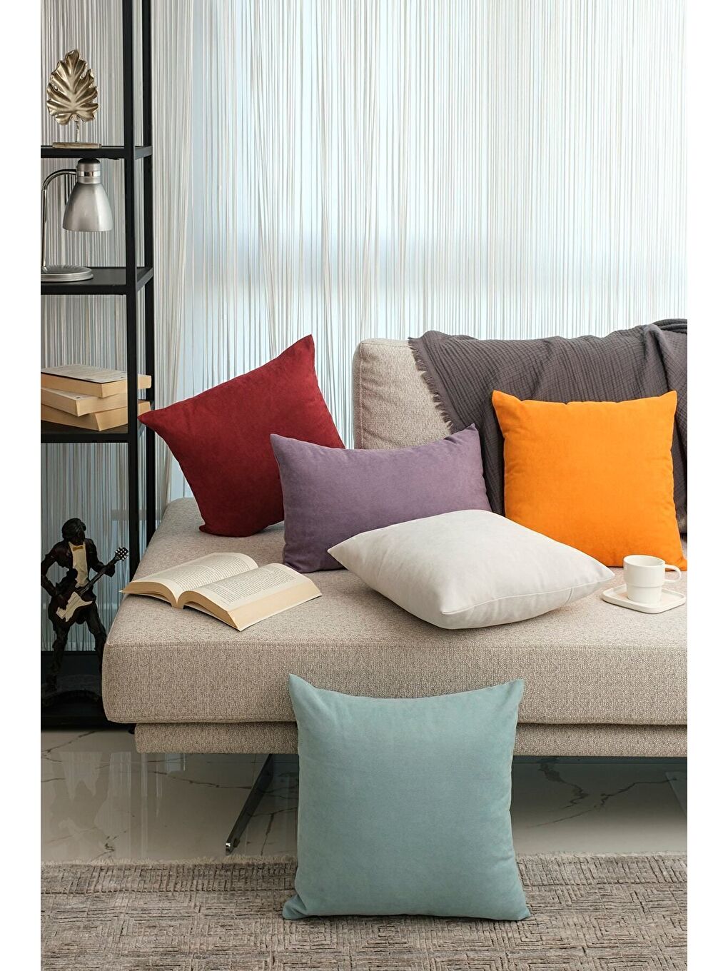 Panoroma Süet Dokulu Düz Punch (Panç) İçin Uygun Turkuaz 45X45 Dekoratif Kırlent Kılıfı-3