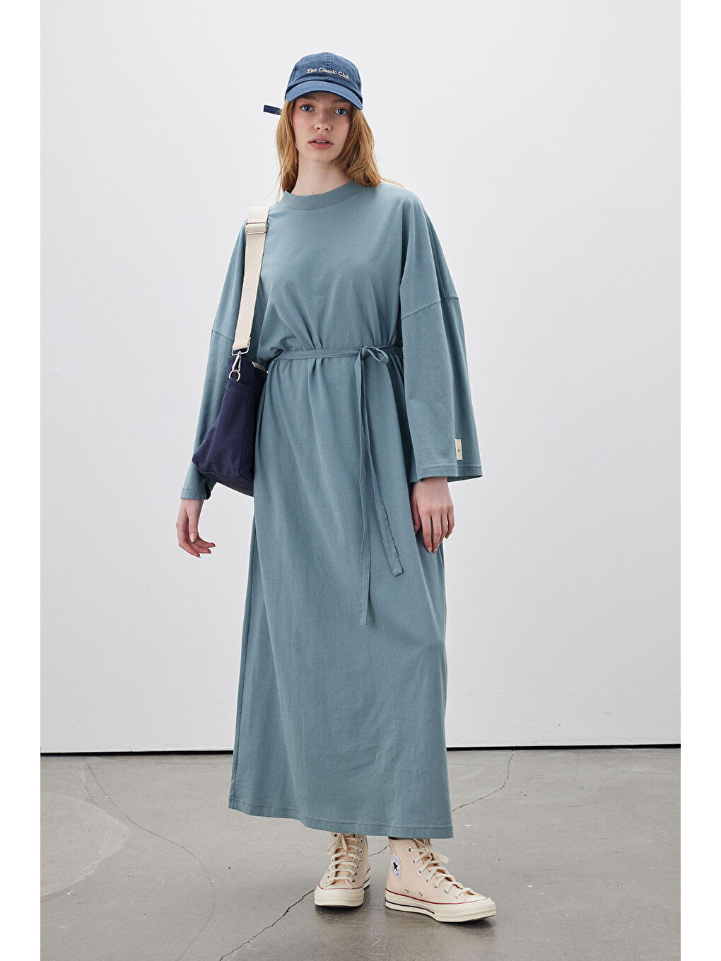 Oversize Uzun Rahat Elbise Mavi-2