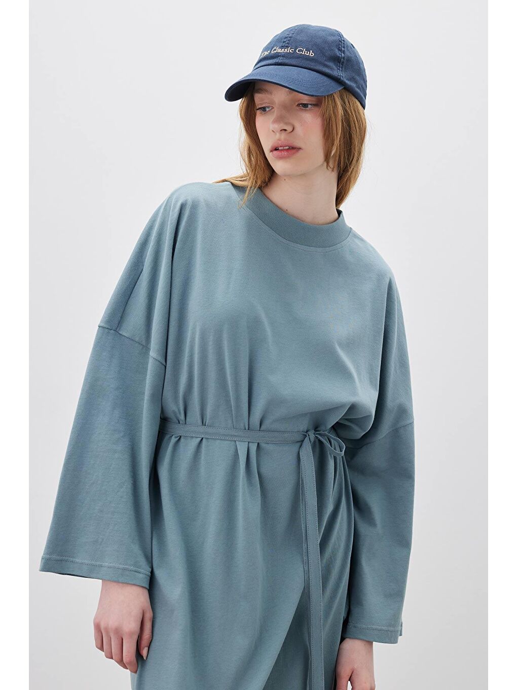 Oversize Uzun Rahat Elbise Mavi-3