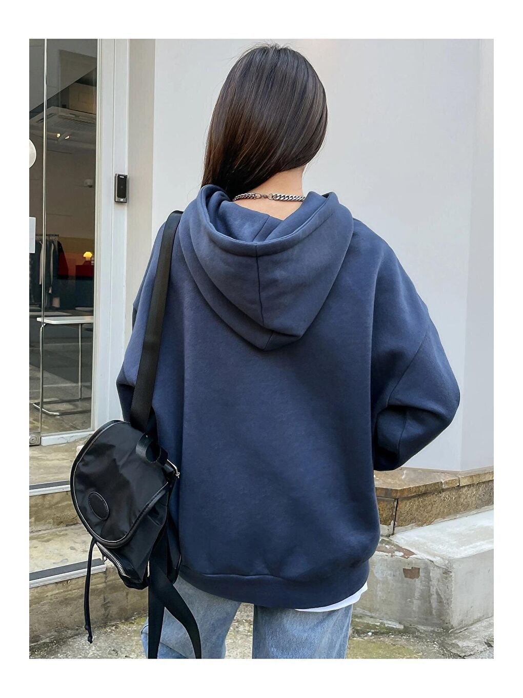 Trendseninle Lacivert Kadın LACİVERT Better Baskılı Oversize Sweatshirt - 2