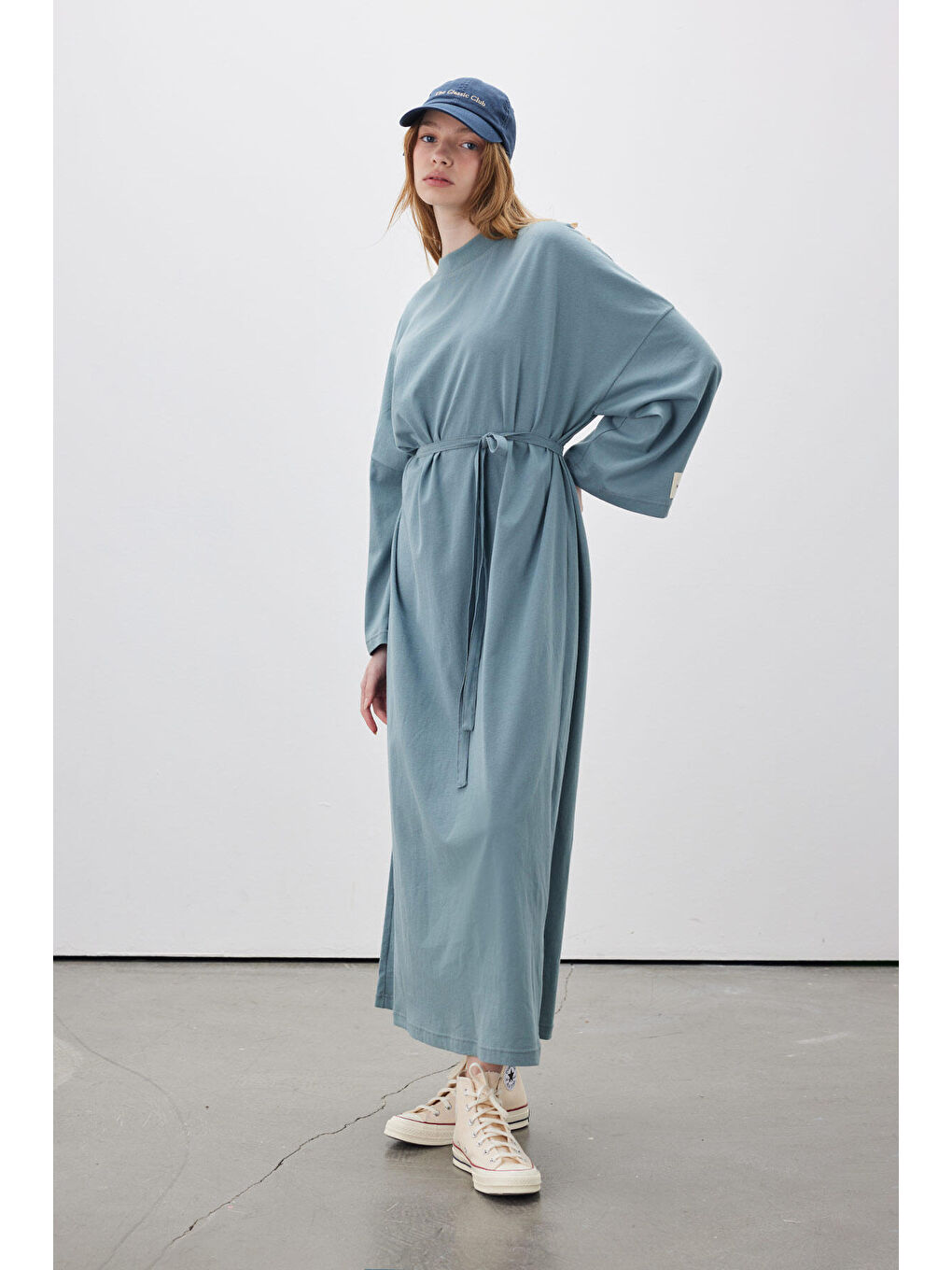 Oversize Uzun Rahat Elbise Mavi-4