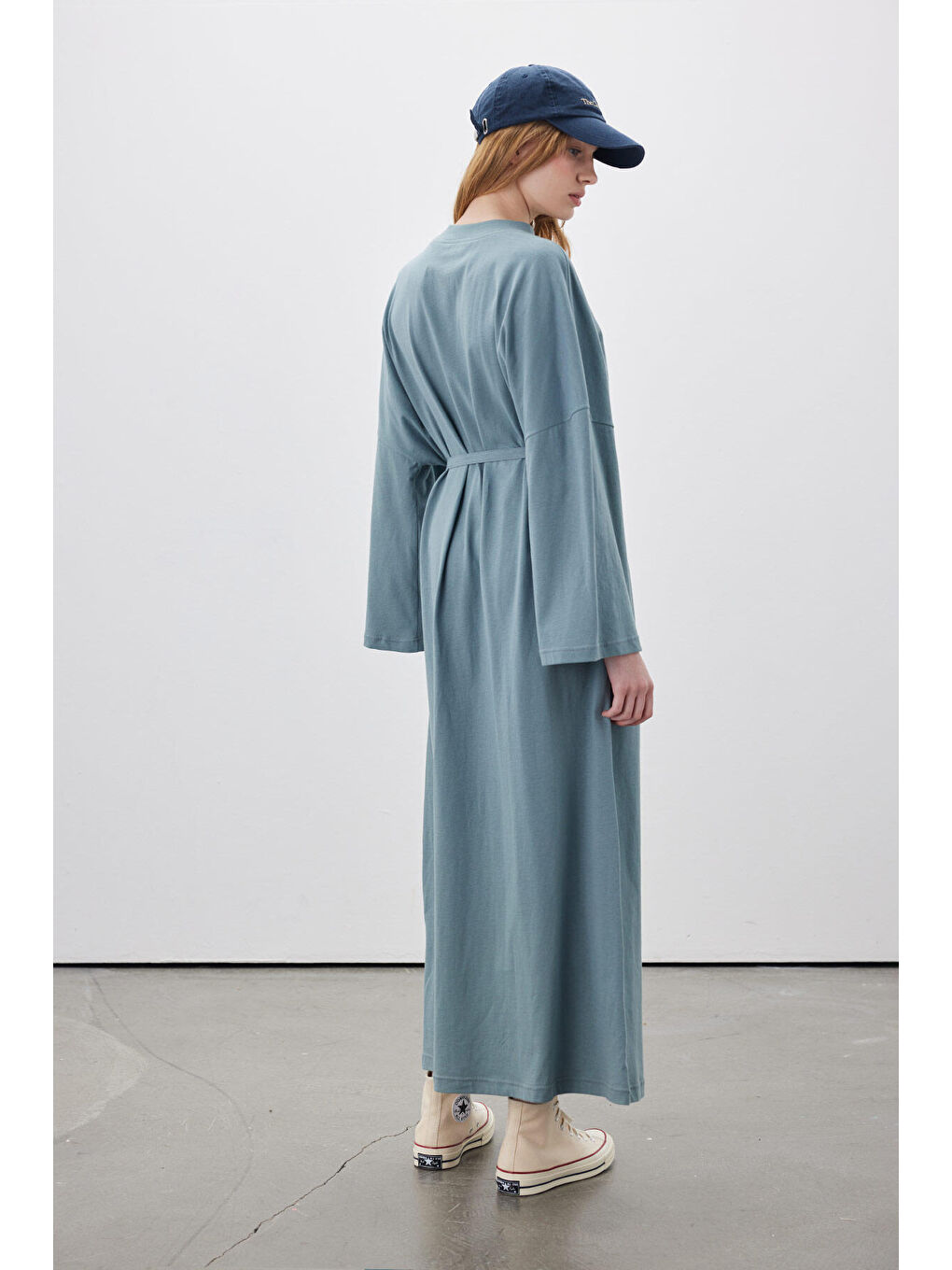 Oversize Uzun Rahat Elbise Mavi-5