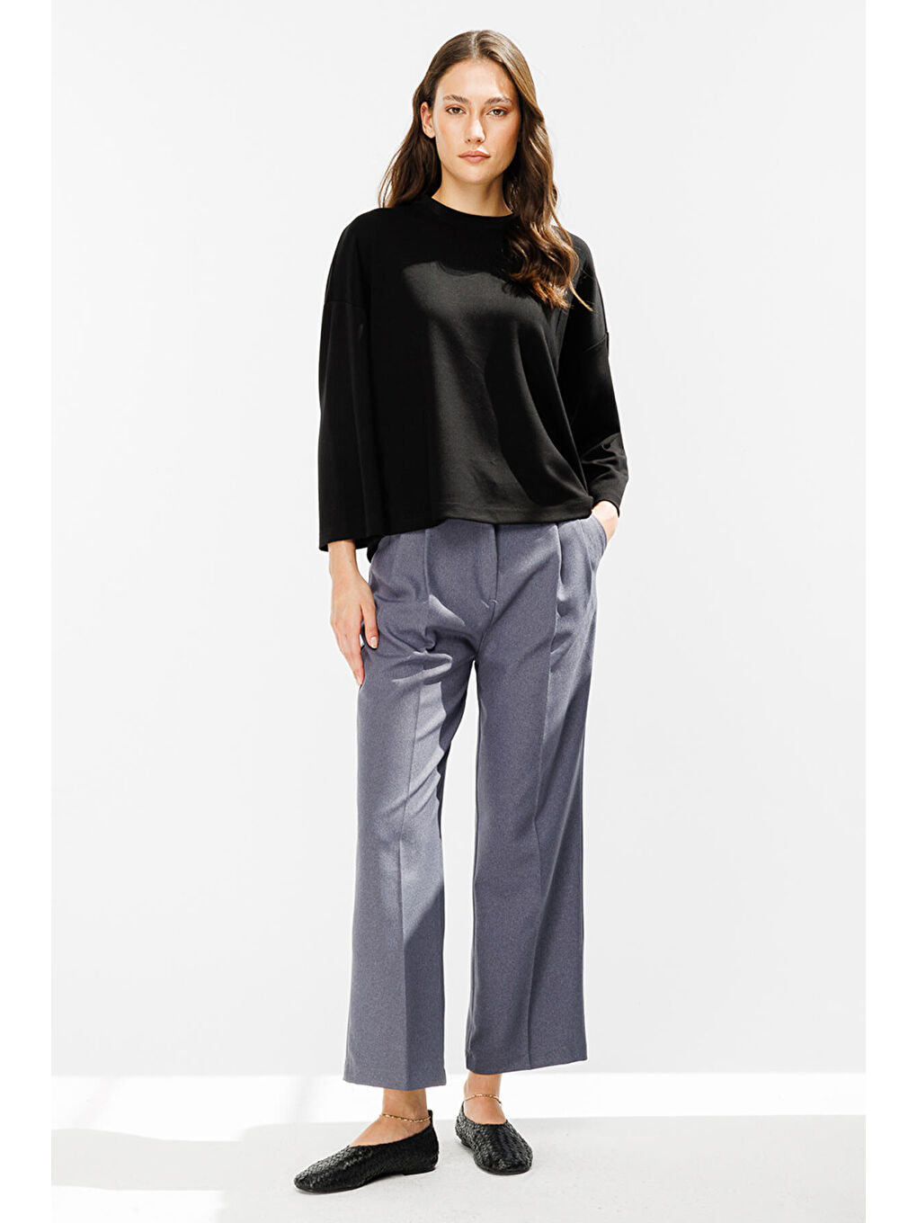 Uzun Kollu Oversize Siyah Tshirt-4